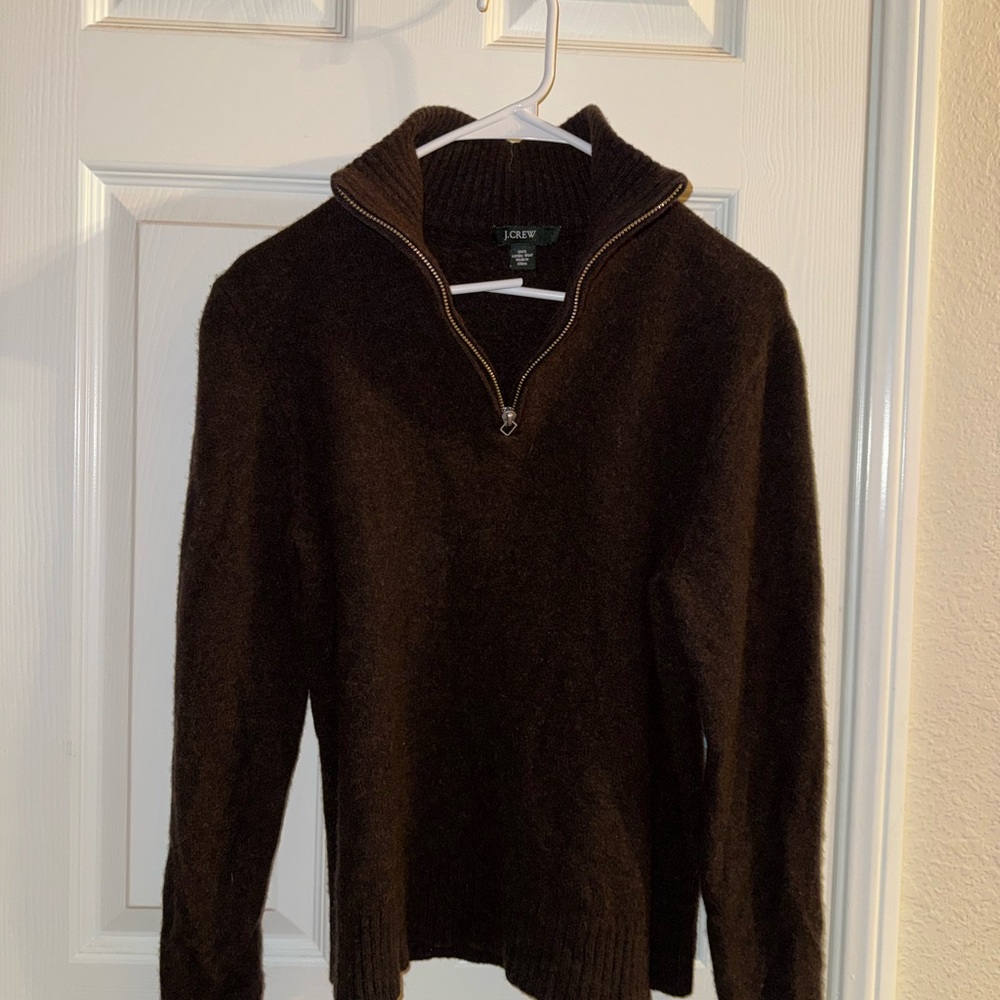 J. Crew 100% lamb wool Chocolate Brown Quarter-Zip Sweater